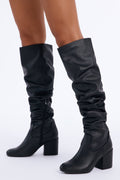 Full Circle Ruched Heeled Boots - Black