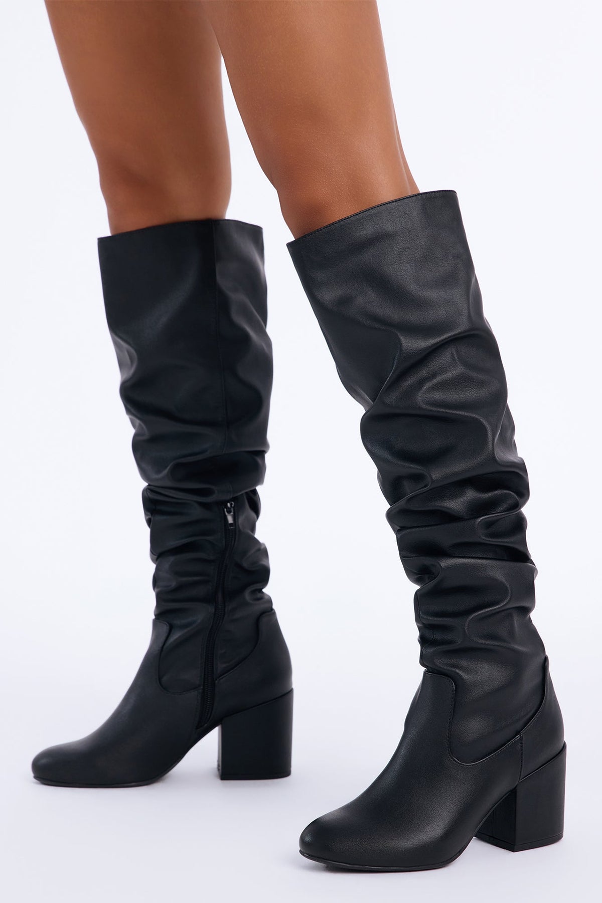 Full Circle Ruched Heeled Boots - Black