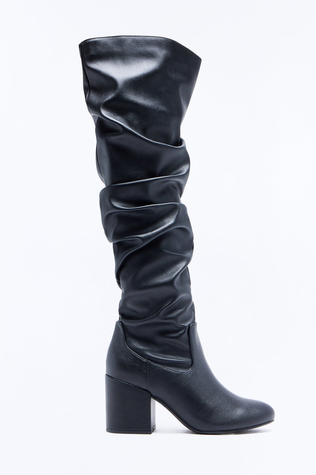 Full Circle Ruched Heeled Boots - Black