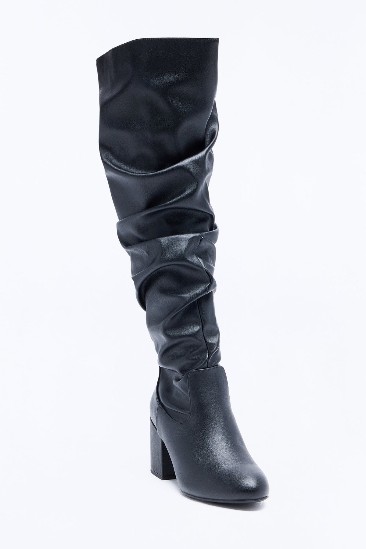 Full Circle Ruched Heeled Boots - Black