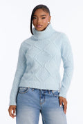 Madlyn Fuzzy Turtle Neck Pullover Sweater - Blue