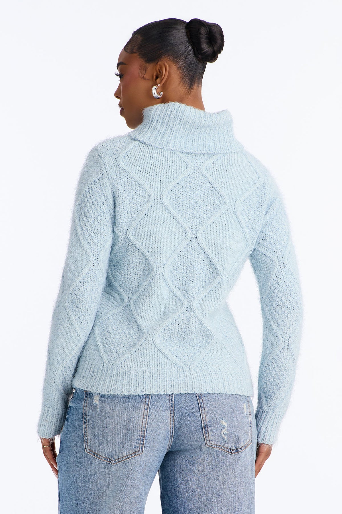 Madlyn Fuzzy Turtle Neck Pullover Sweater - Blue