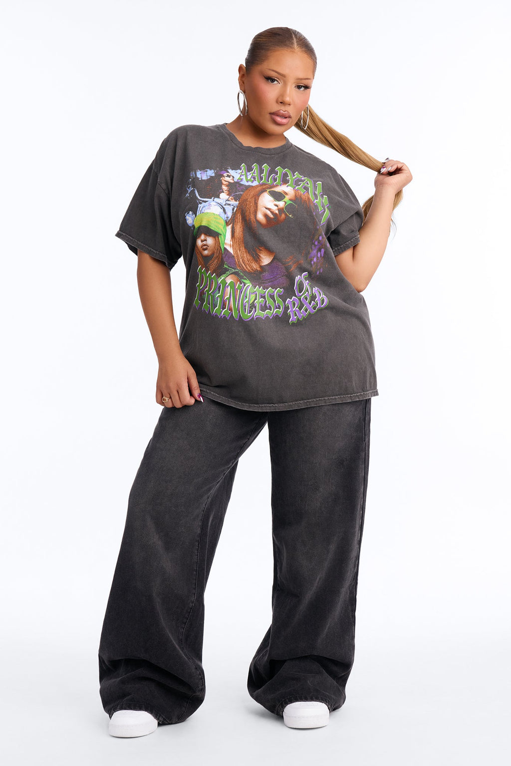 Aaliyah Princess Of RnB Washed Tee - Charcoal