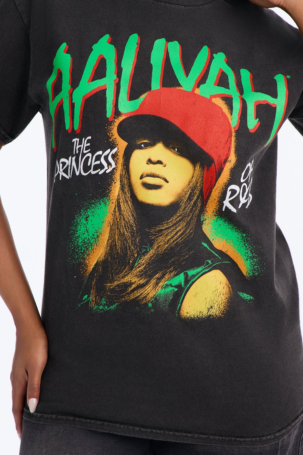 Aaliyah RnB Queen Washed Tee - Black