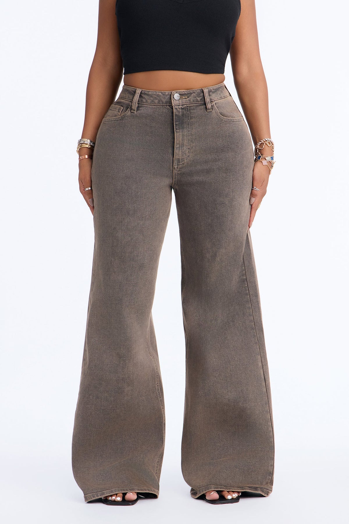 Slow Burn High Rise Stretch Wide Leg Jeans - Brown