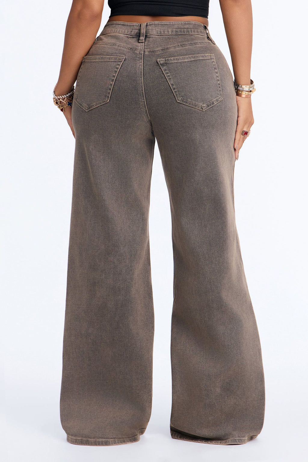 Slow Burn High Rise Stretch Wide Leg Jeans - Brown