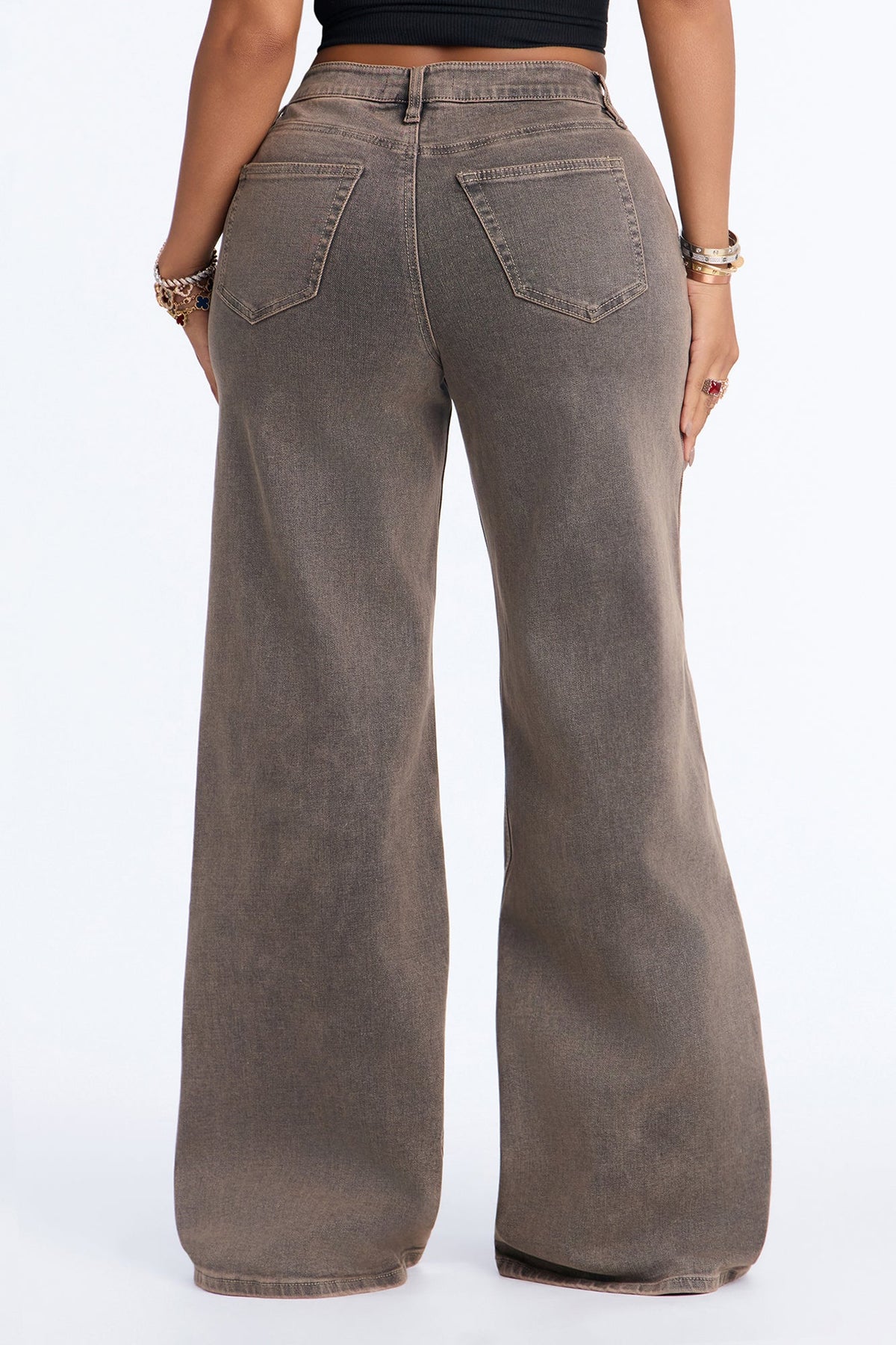 Slow Burn High Rise Stretch Wide Leg Jeans - Brown