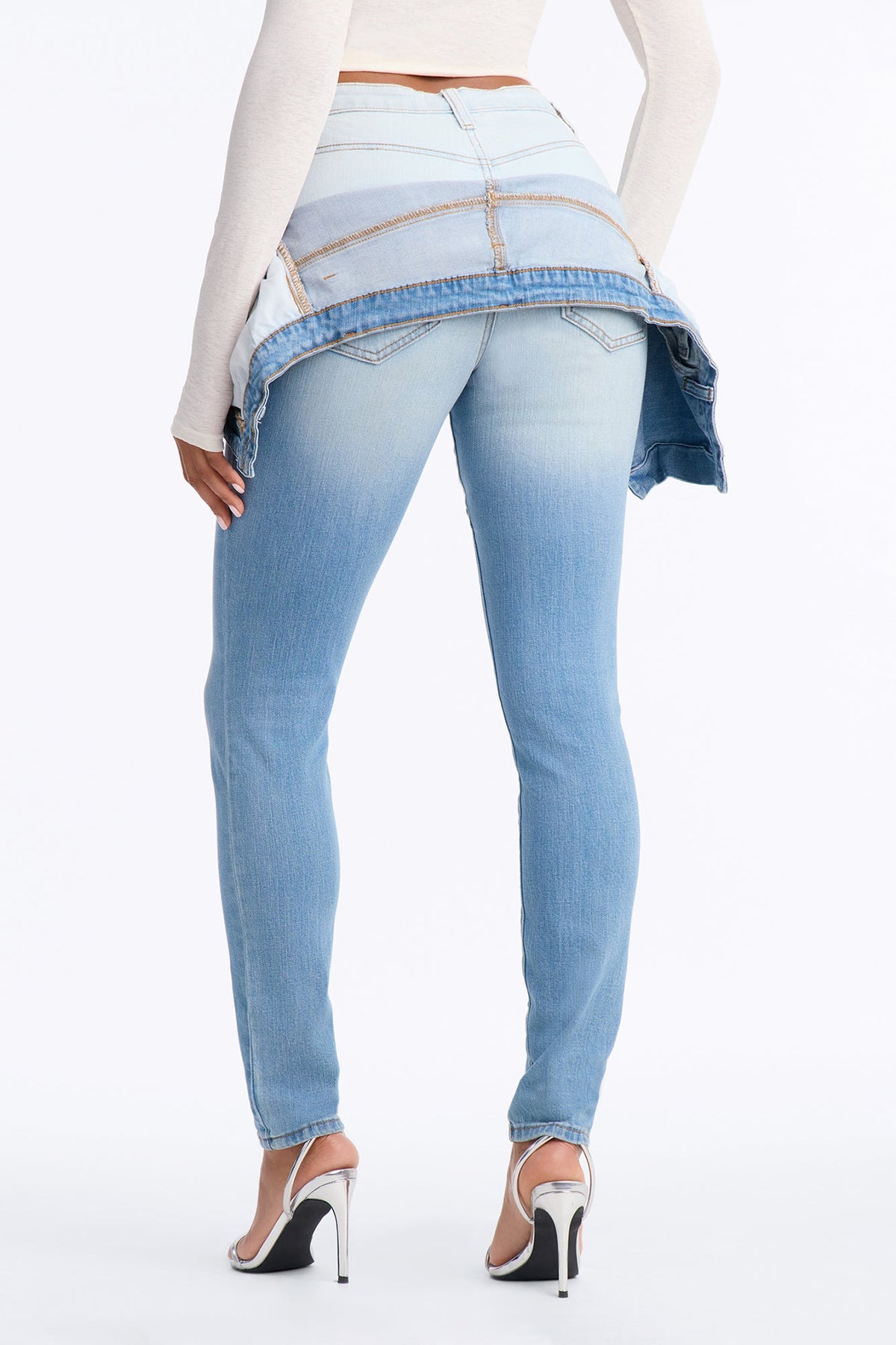 Double Fun High Rise Layered Skinny Jeans - Light Wash
