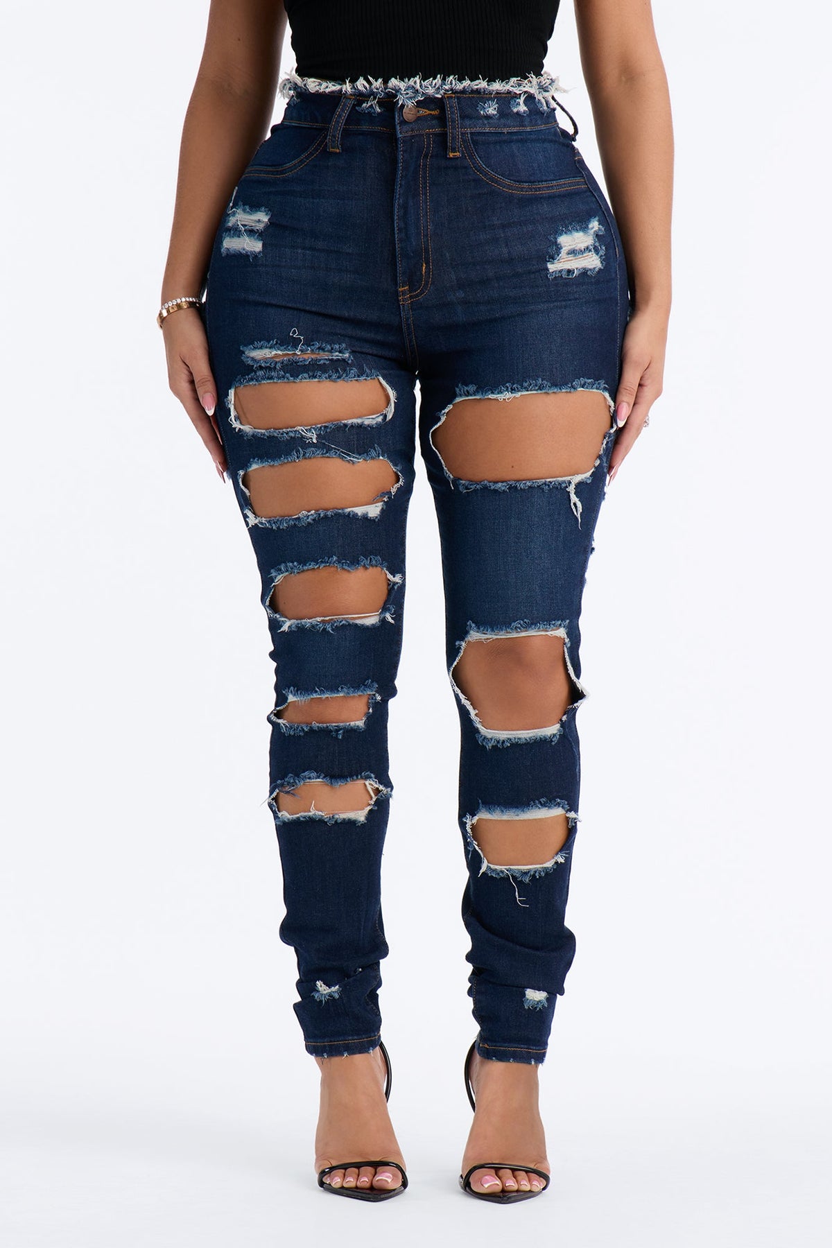 Hot Miami Nights High Rise Destroyed Skinny Jeans - Dark Wash