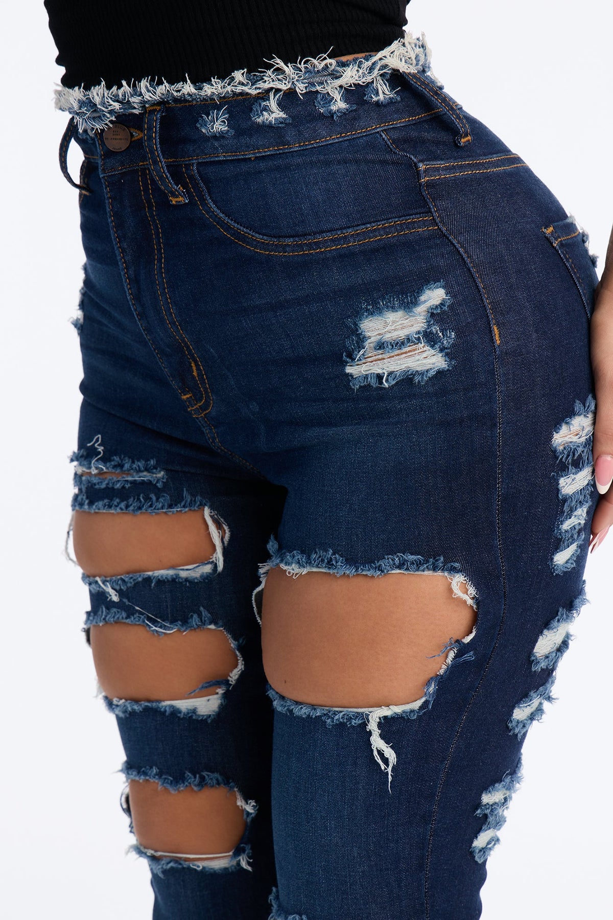Hot Miami Nights High Rise Destroyed Skinny Jeans - Dark Wash