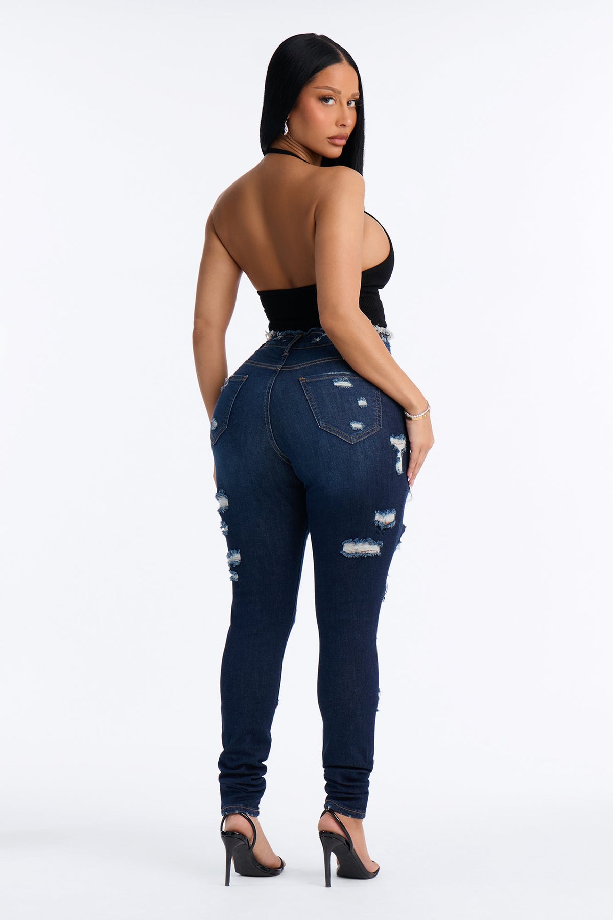 Hot Miami Nights High Rise Destroyed Skinny Jeans - Dark Wash