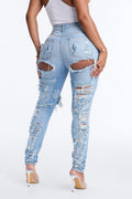 Always Playin' Games Destroyed Skinny Jeans - Light Wash