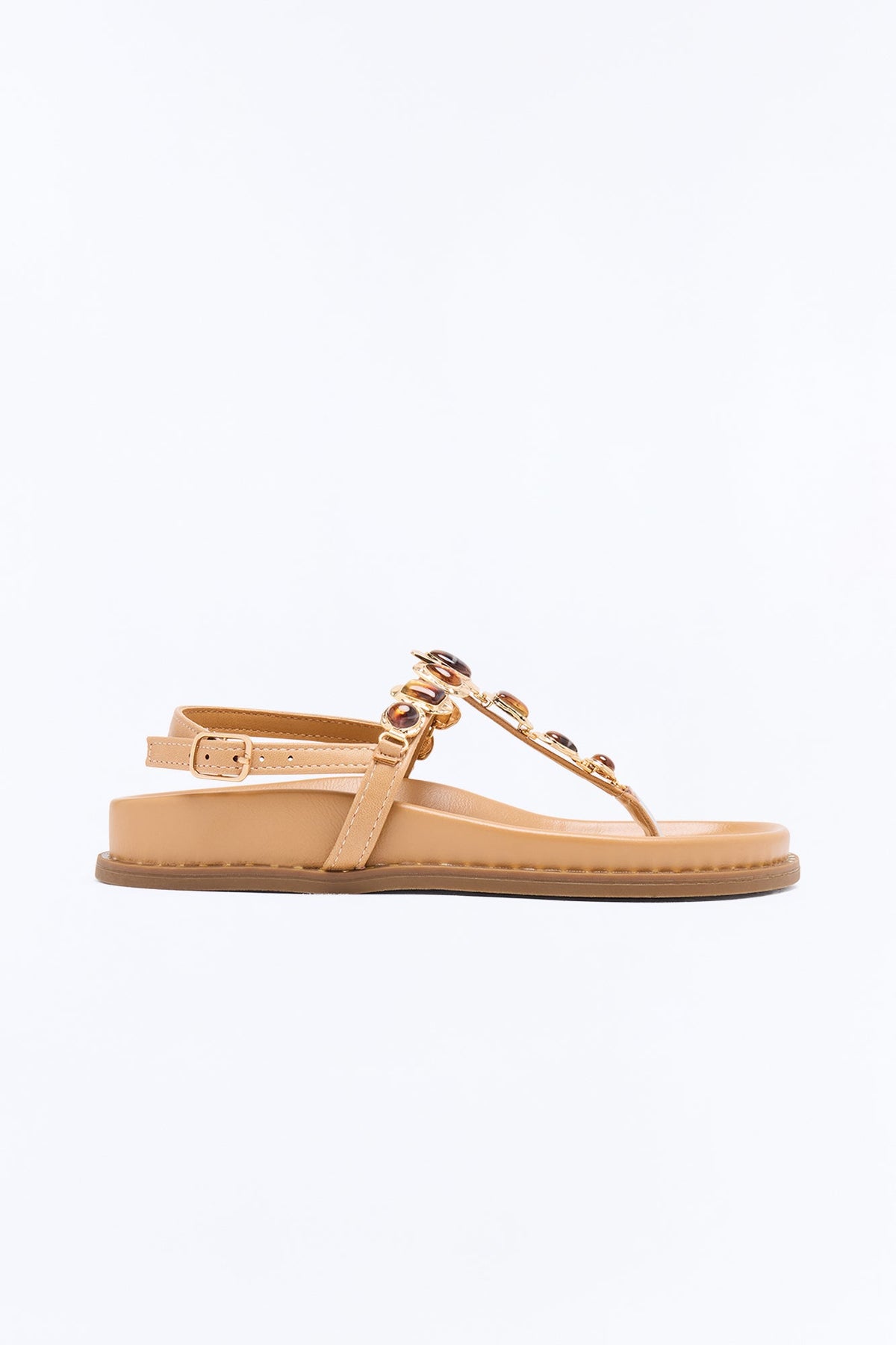 Just One More Gem Thong Flat Sandals - Natural