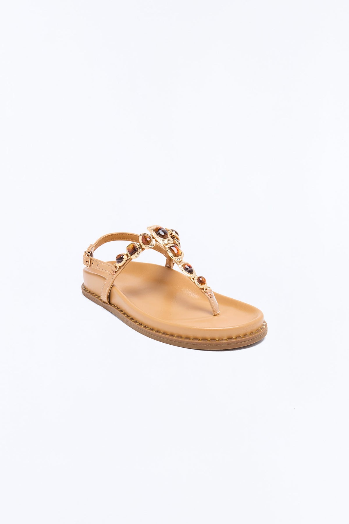 Just One More Gem Thong Flat Sandals - Natural