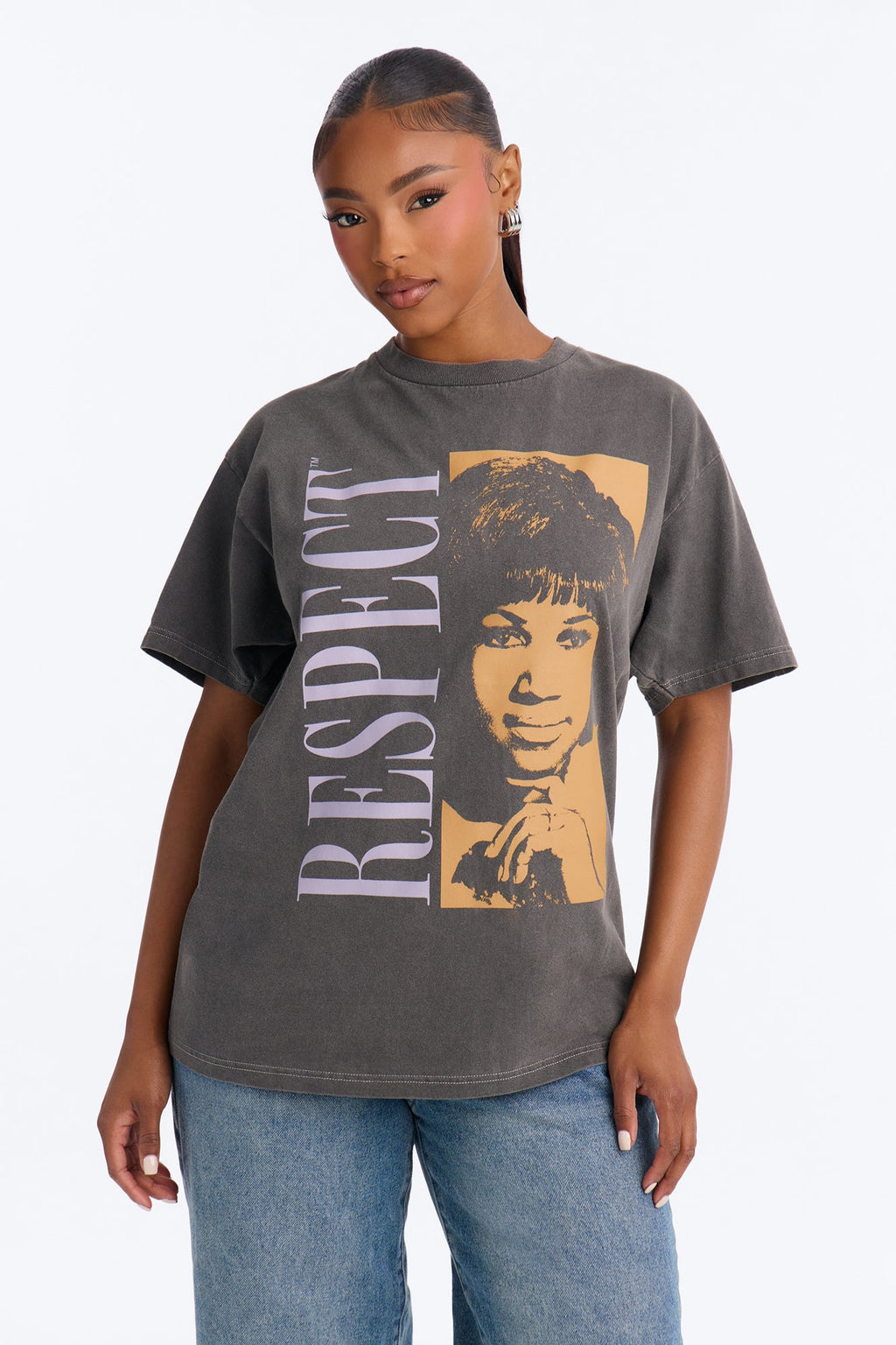 Aretha Franklin Respect RnB Washed Tee - Charcoal