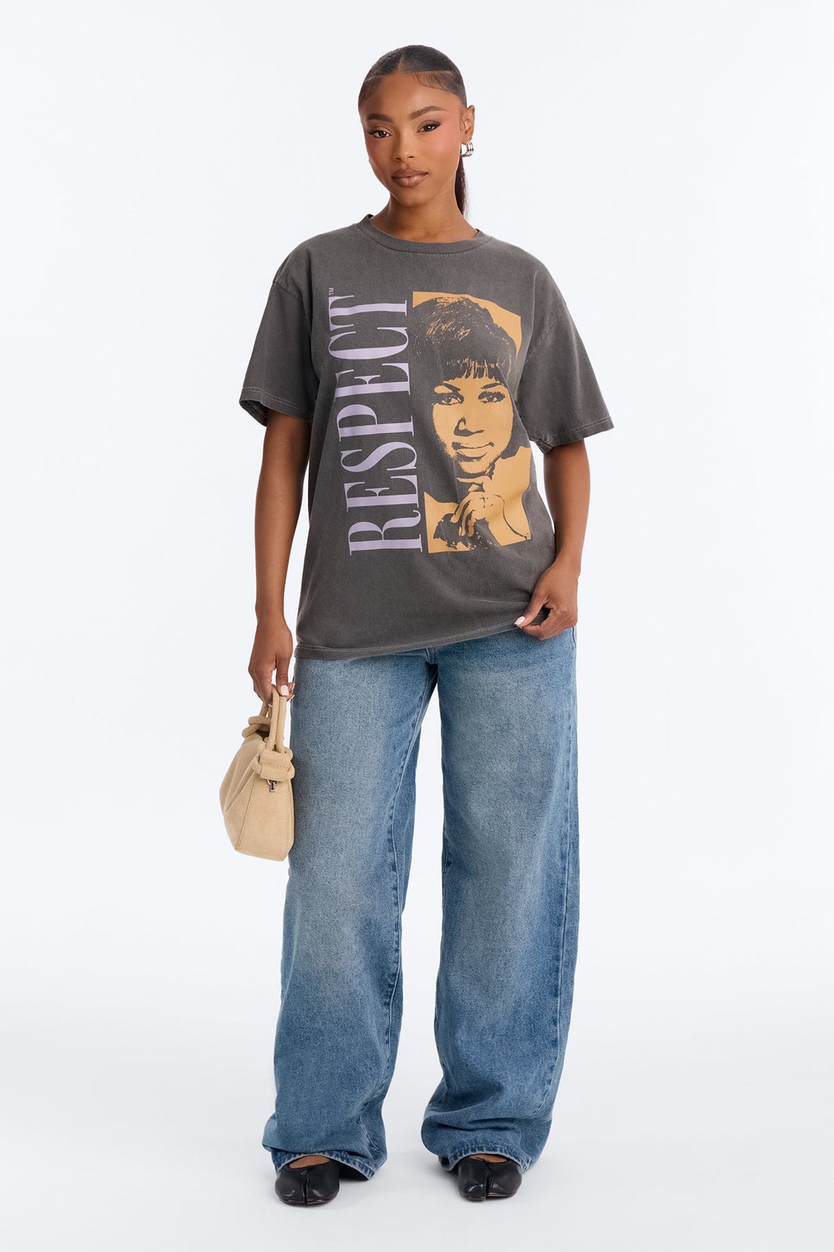 Aretha Franklin Respect RnB Washed Tee - Charcoal
