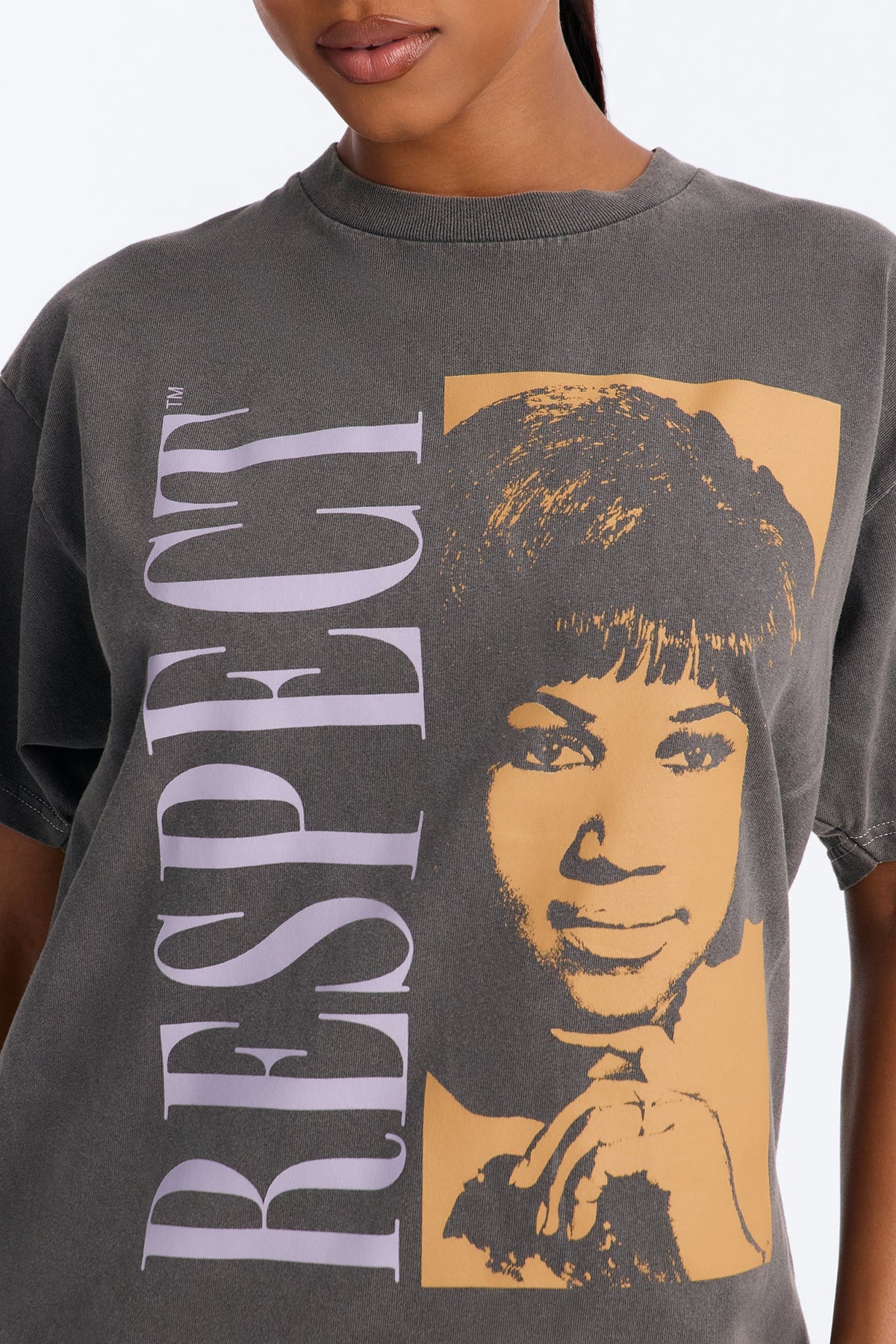 Aretha Franklin Respect RnB Washed Tee - Charcoal