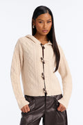 Sloane Cable Knit Hooded Cardigan - Oatmeal