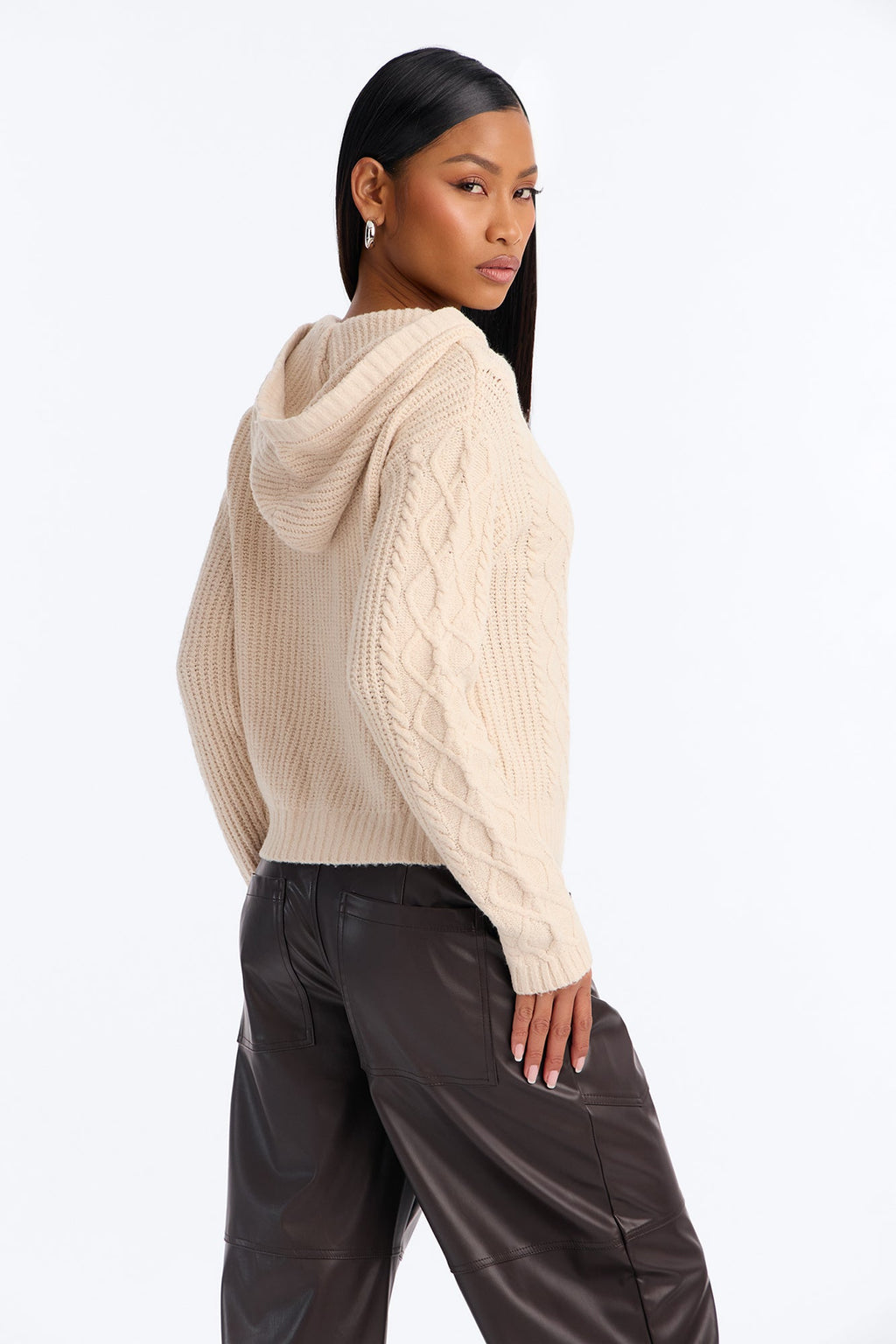 Sloane Cable Knit Hooded Cardigan - Oatmeal