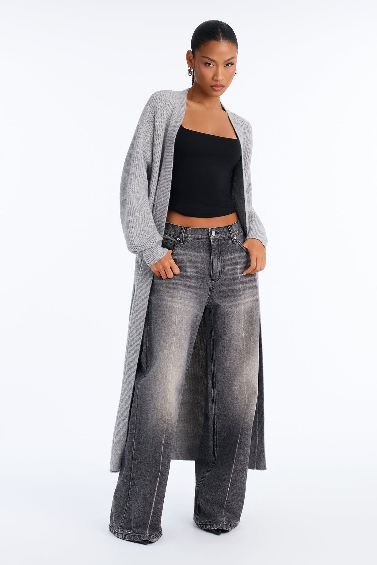 Camilla Long Sleeve Ribbed Cardigan - HeatherGrey