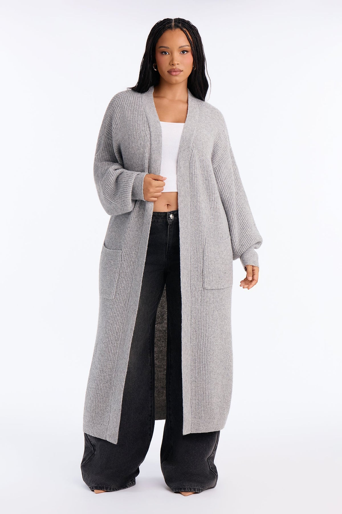 Camilla Long Sleeve Ribbed Cardigan - HeatherGrey