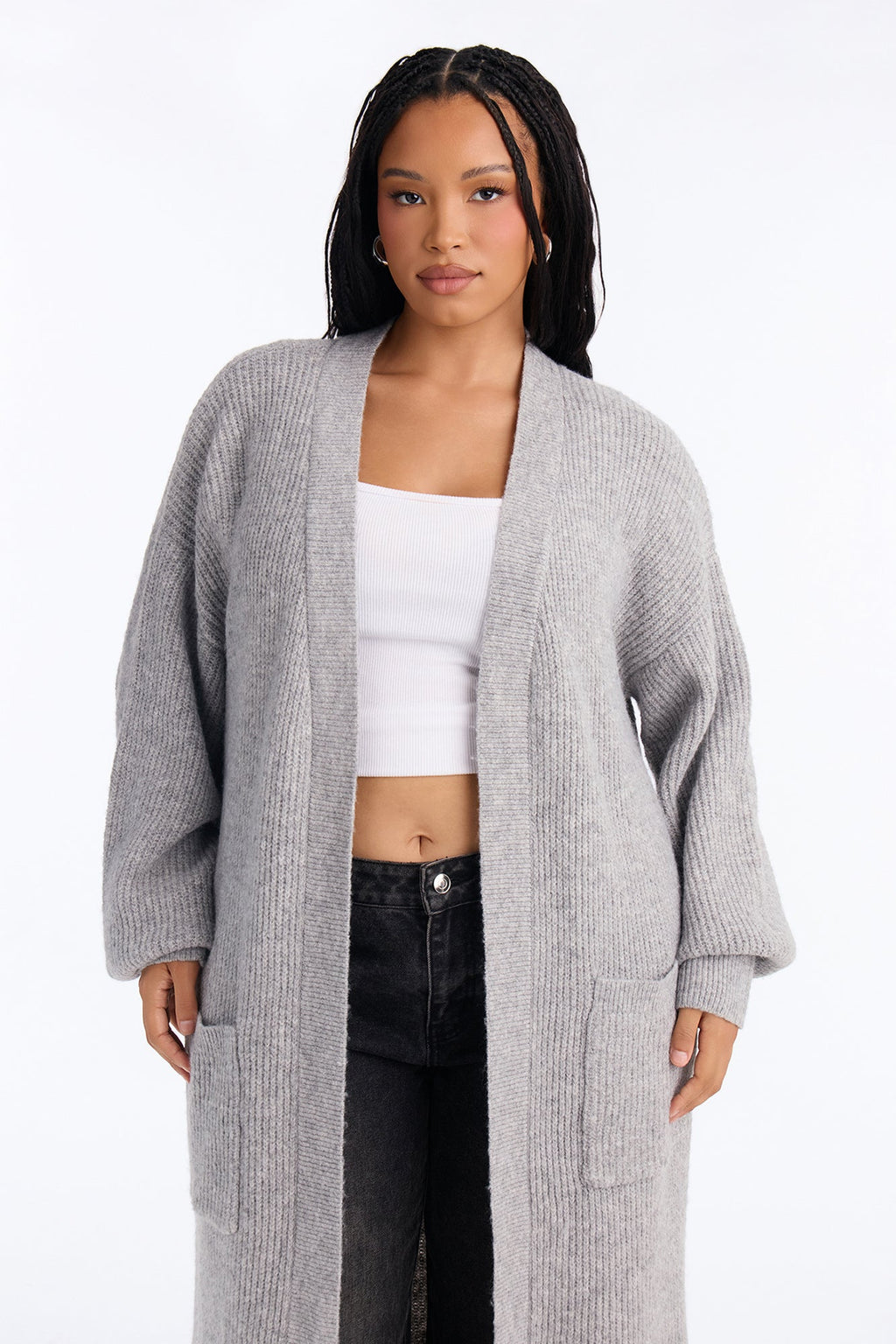Camilla Long Sleeve Ribbed Cardigan - HeatherGrey