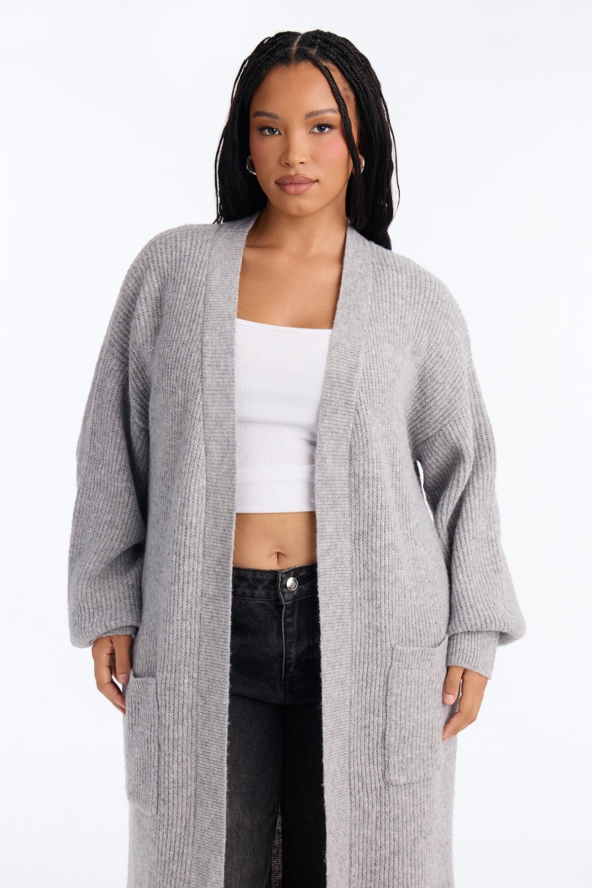 Camilla Long Sleeve Ribbed Cardigan - HeatherGrey