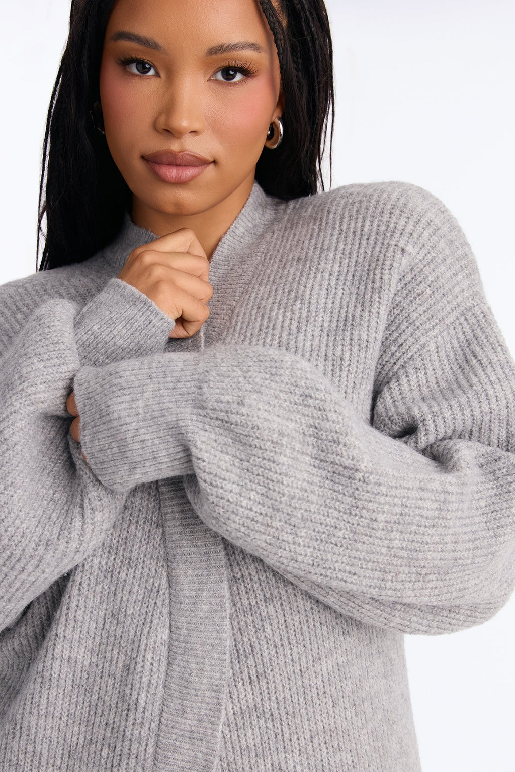 Camilla Long Sleeve Ribbed Cardigan - HeatherGrey