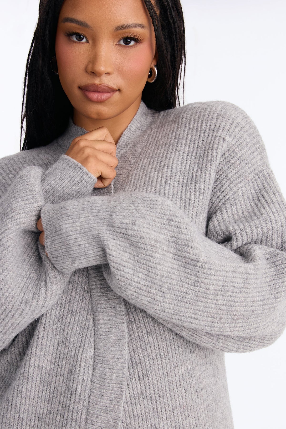 Camilla Long Sleeve Ribbed Cardigan - HeatherGrey