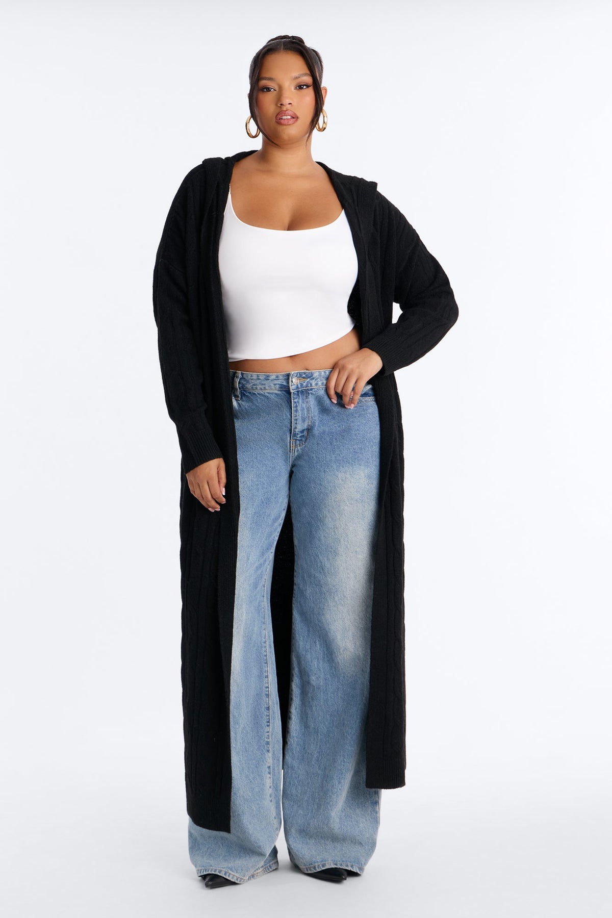 Chilly But Cute Hooded Long Cardigan - Black