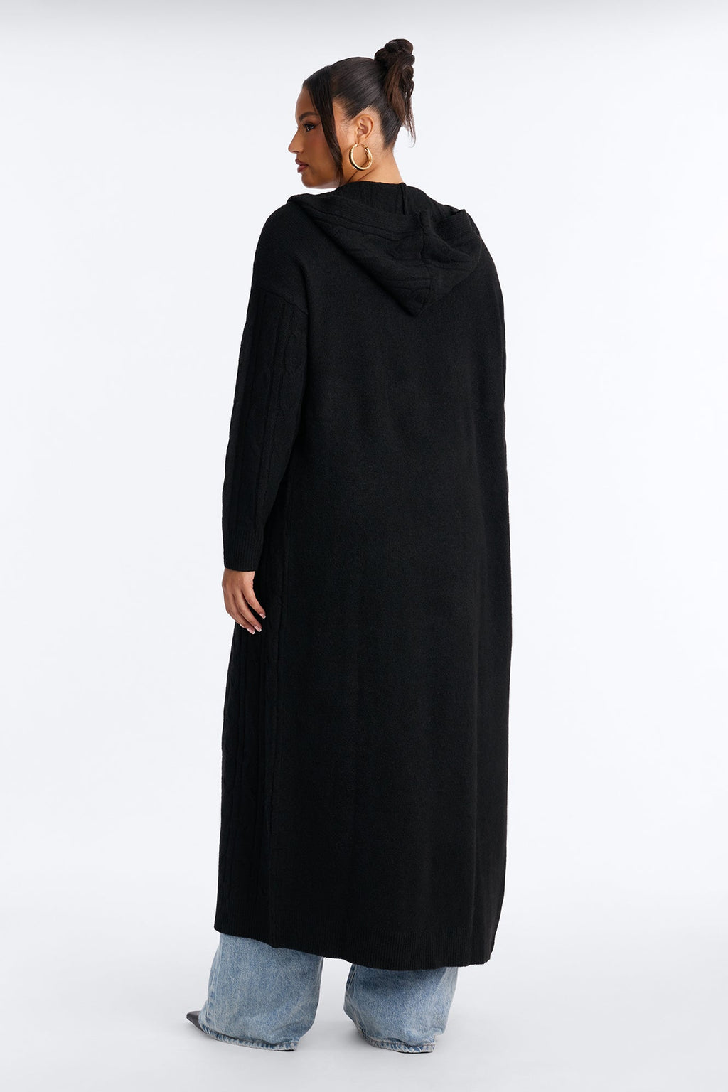 Chilly But Cute Hooded Long Cardigan - Black