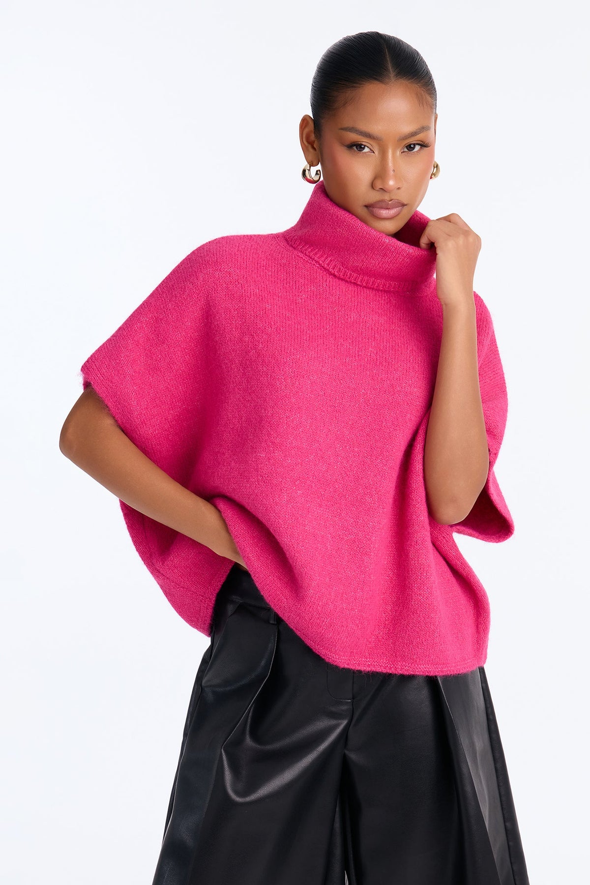 Crisp Leaves Pullover Sweater - Fuchsia
