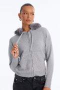 Veronica Faux Fur Hooded Sweater - Heather Grey