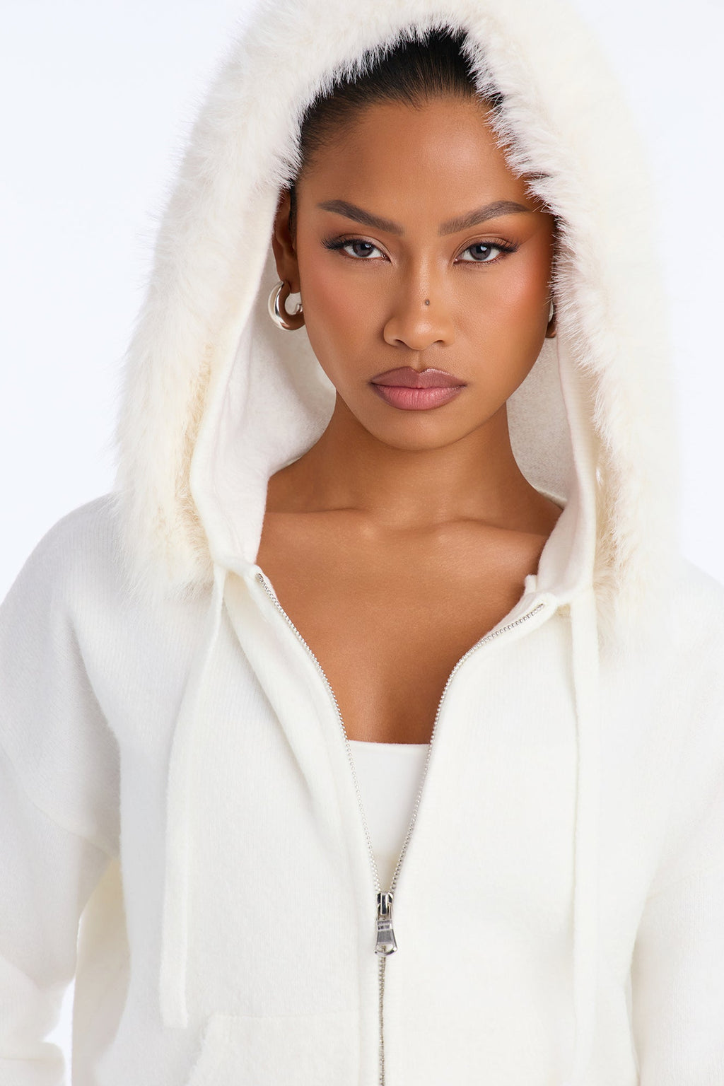 Veronica Faux Fur Hooded Sweater - Ivory