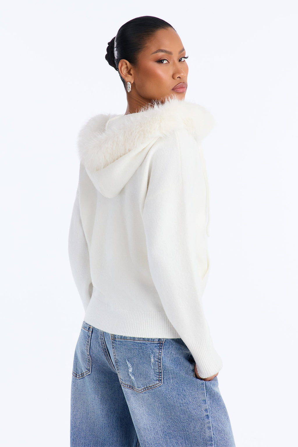 Veronica Faux Fur Hooded Sweater - Ivory