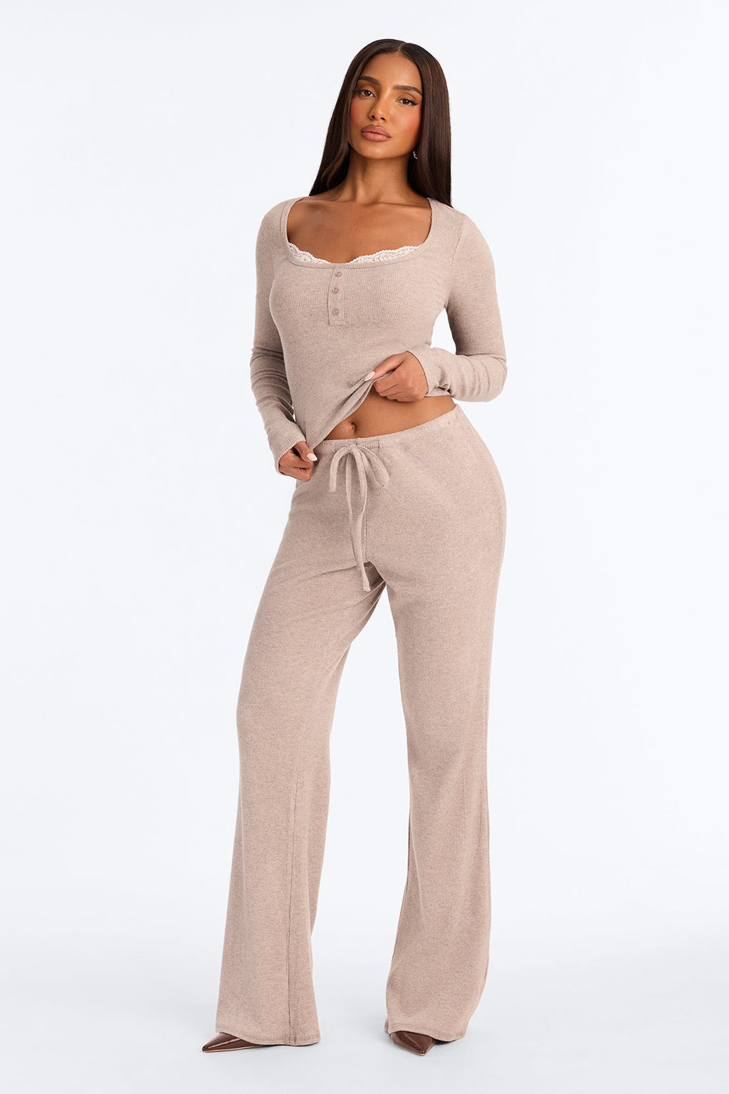Lace Lounge Pant Set - Oatmeal
