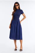 Kennedy Short Sleeve Drop Waist Midi Dress - Navy