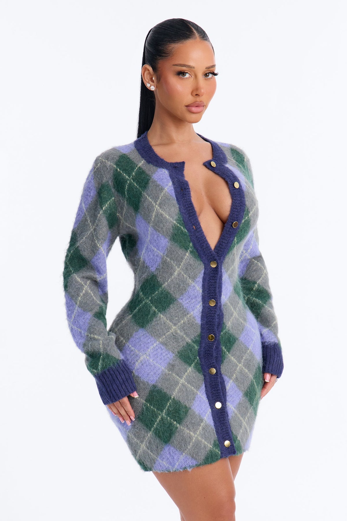 Amina Argyle Sweater Mini Dress - Navy/combo