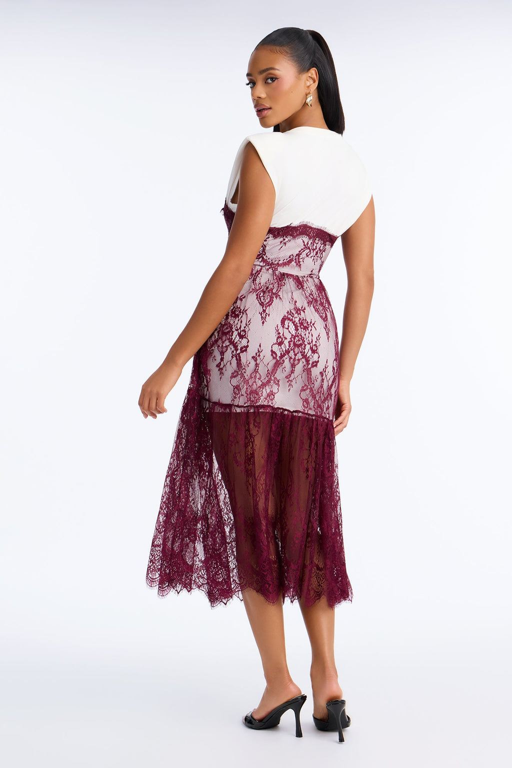 Tatiana Lace Shirt Midi Dress - Burgundy/combo