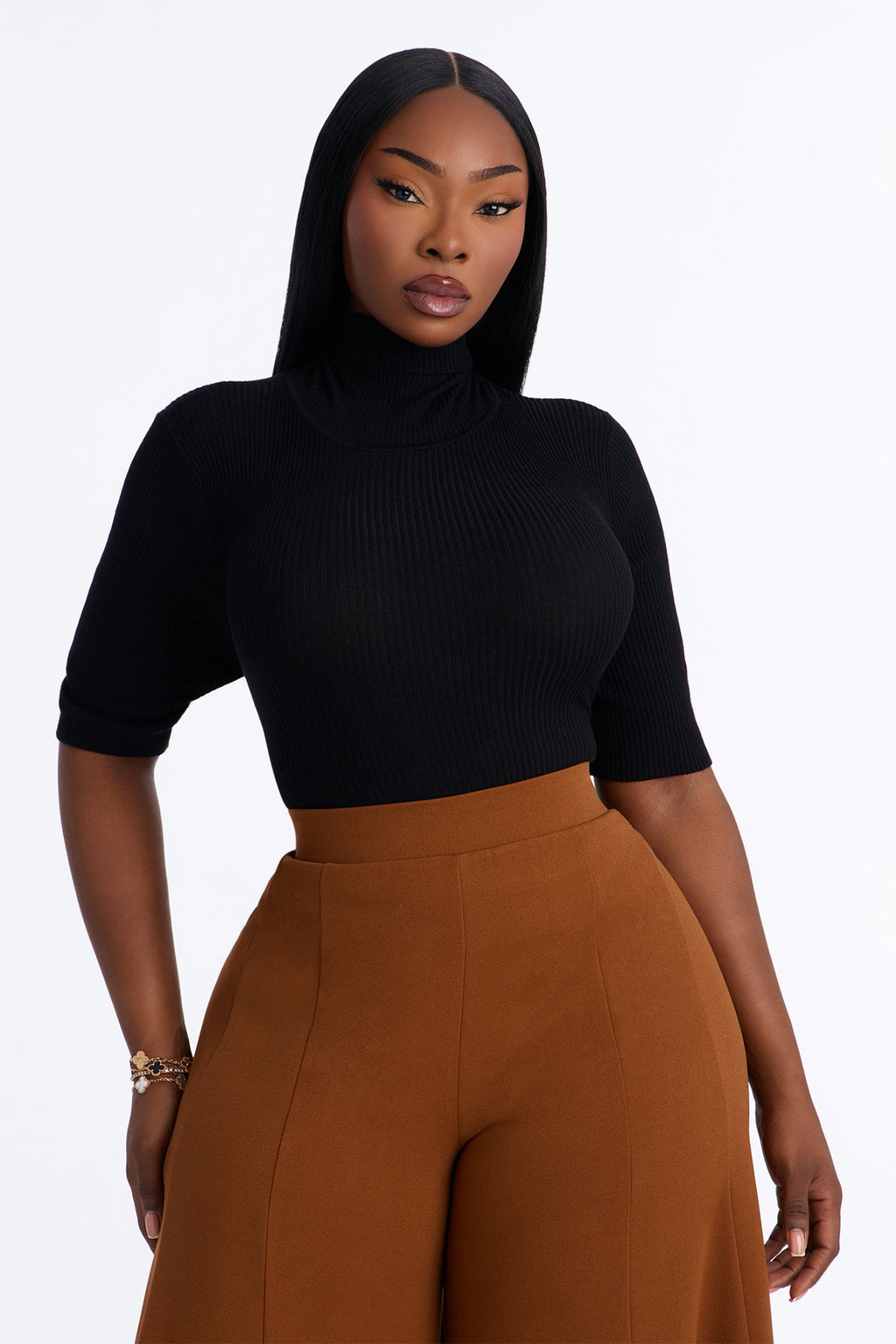 Tara Turtle Neck Elbow Sleeve Sweater - Black