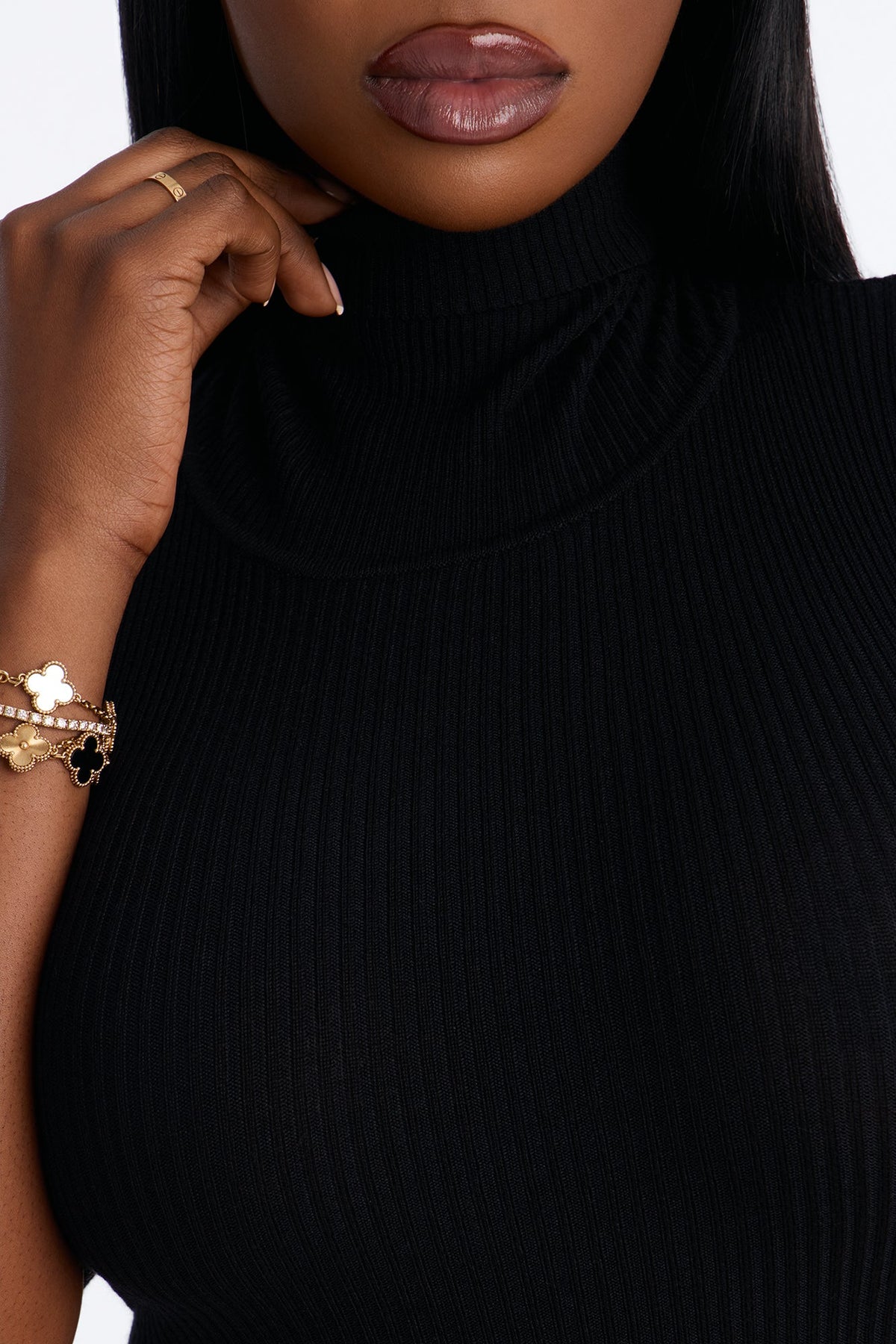 Tara Turtle Neck Elbow Sleeve Sweater - Black