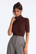 Tara Turtle Neck Elbow Sleeve Sweater - Chocolate