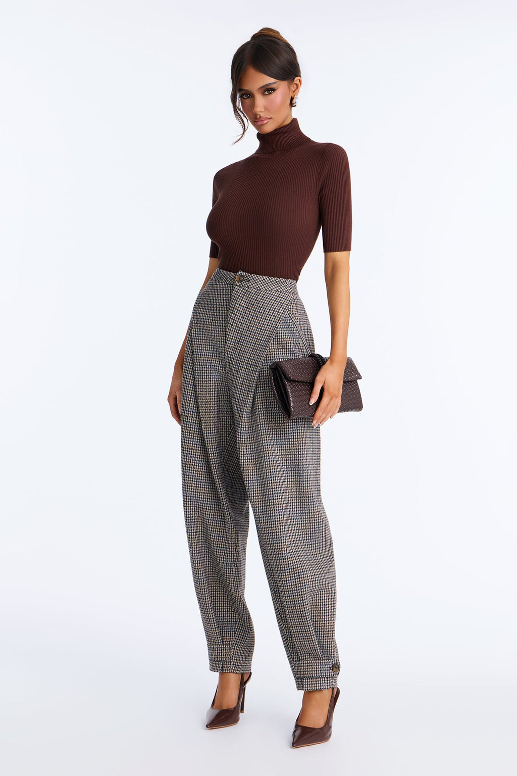 Tara Turtle Neck Elbow Sleeve Sweater - Chocolate