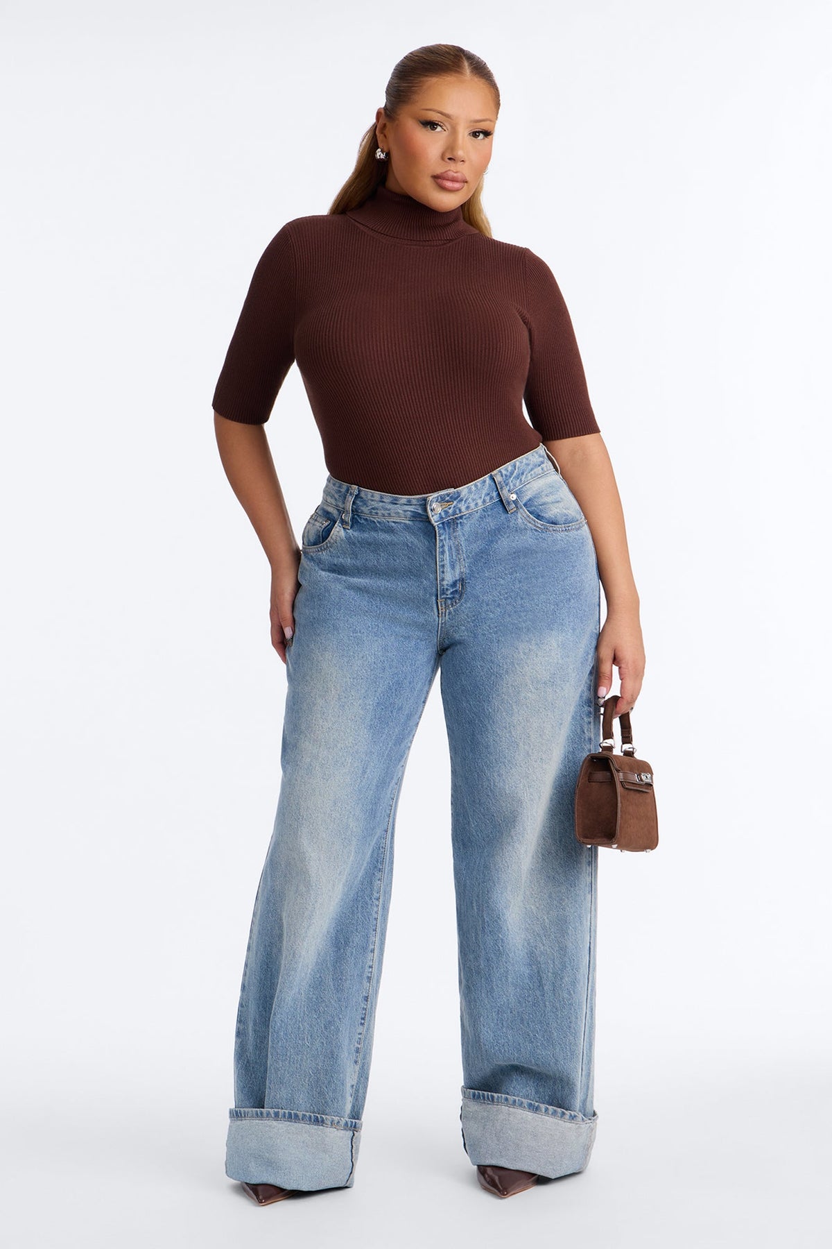 Tara Turtle Neck Elbow Sleeve Sweater - Chocolate