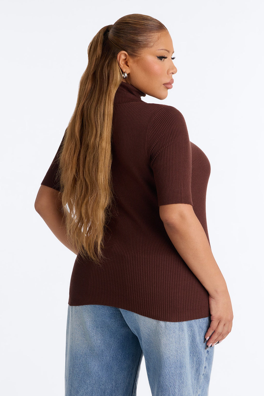 Tara Turtle Neck Elbow Sleeve Sweater - Chocolate