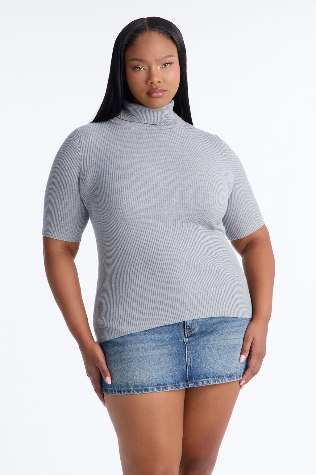 Tara Turtle Neck Elbow Sleeve Sweater - Heather Grey