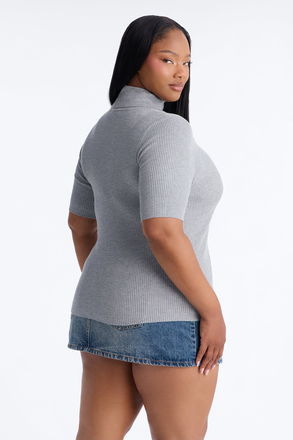 Tara Turtle Neck Elbow Sleeve Sweater - Heather Grey