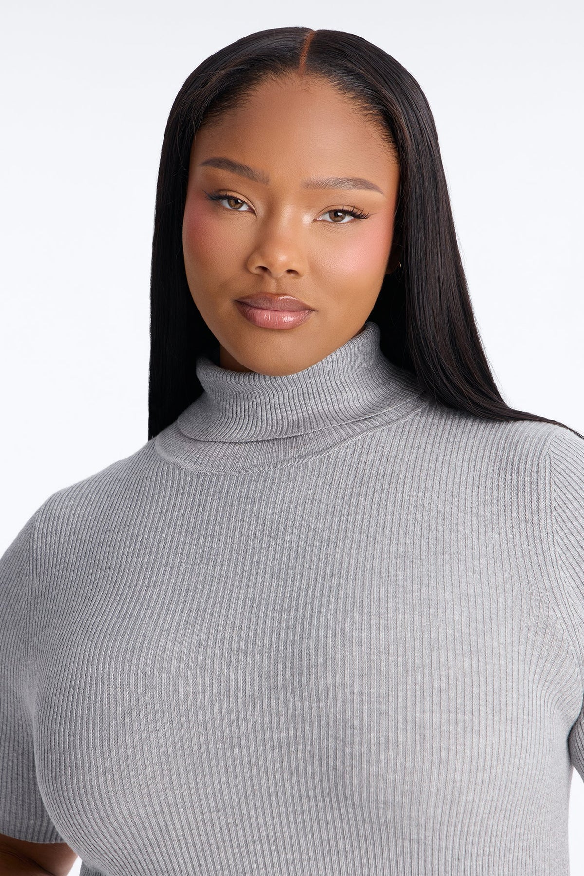 Tara Turtle Neck Elbow Sleeve Sweater - Heather Grey