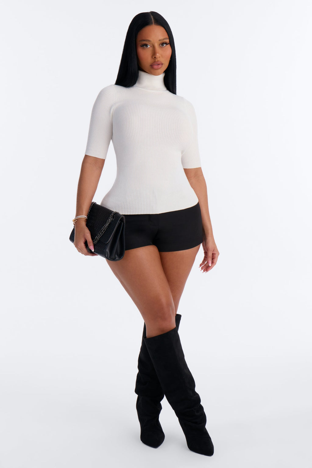 Tara Turtle Neck Elbow Sleeve Sweater - Ivory