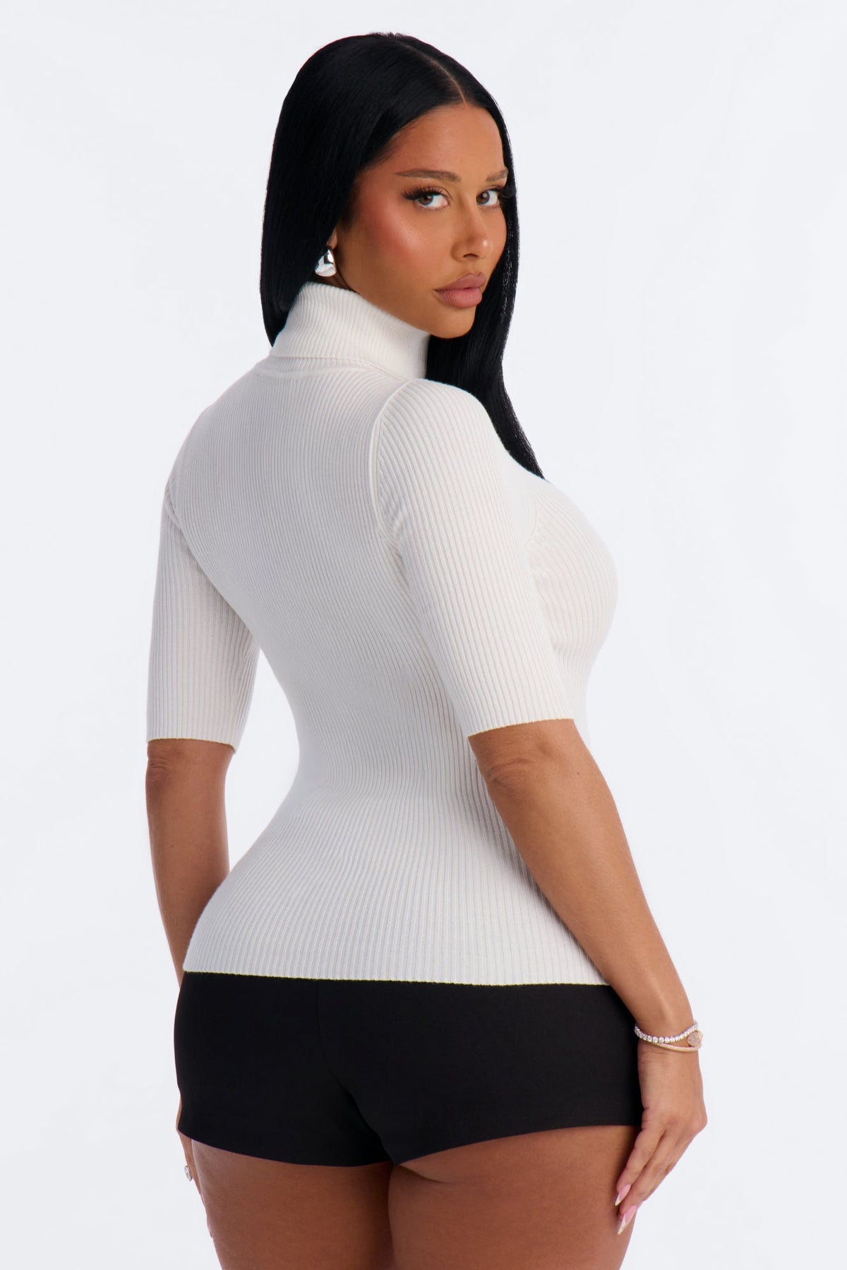Tara Turtle Neck Elbow Sleeve Sweater - Ivory